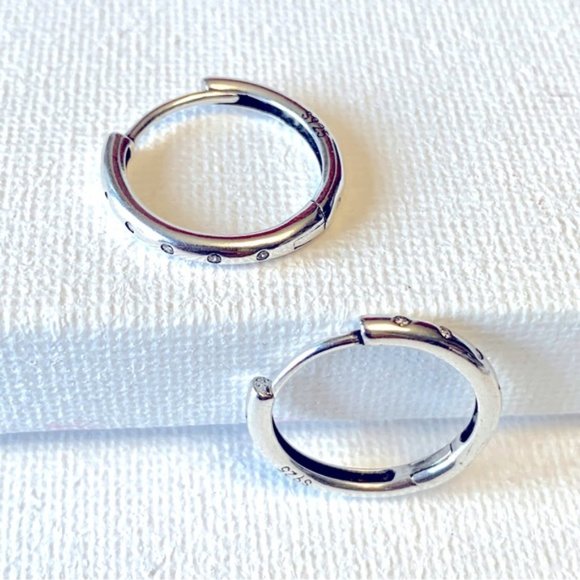 925 Sterling Silver Circle Cubic Zircon Hoop Earrings - Picture 7 of 7